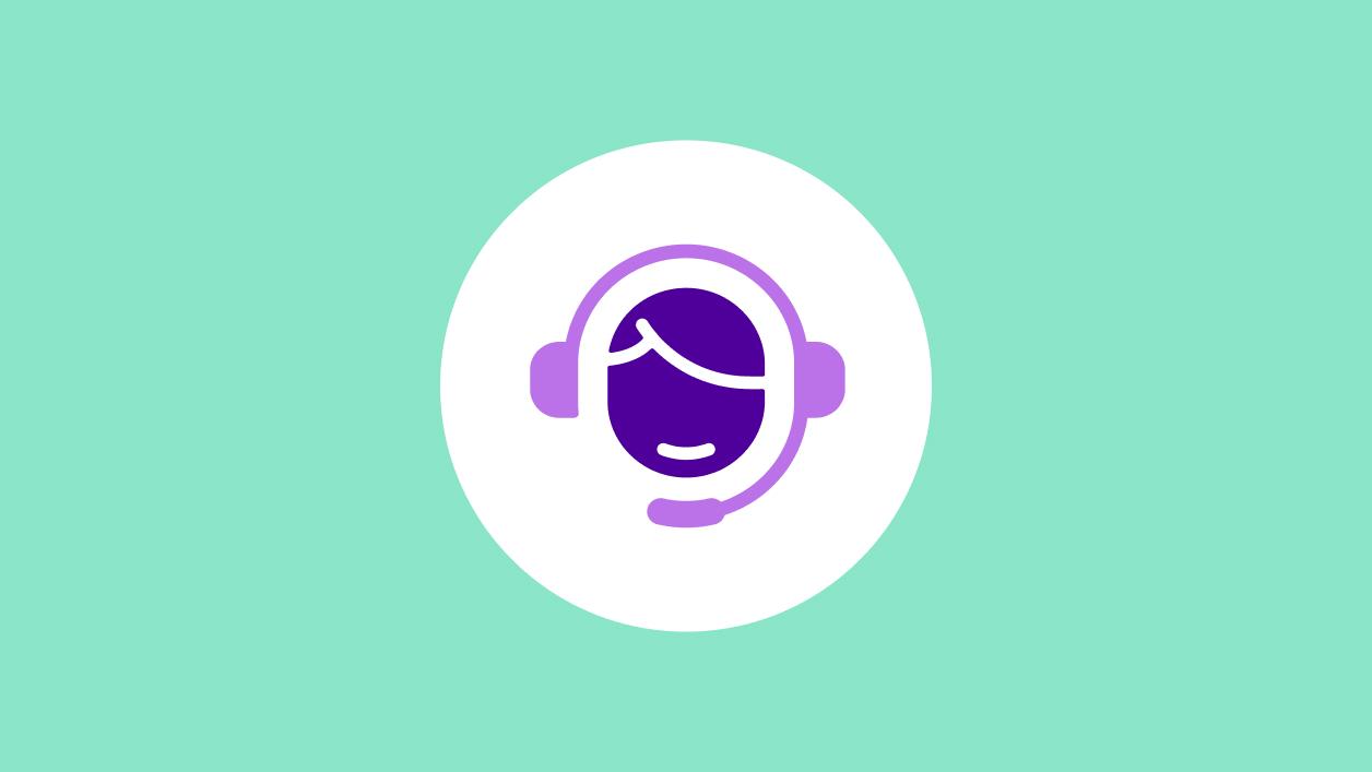 Purple icon of person’s head wearing a headset