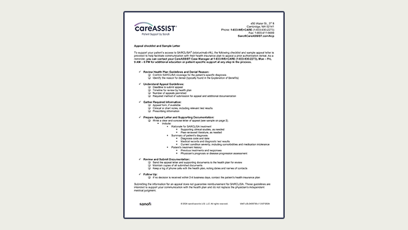 SARCLISA appeals letter