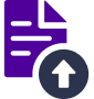 Purple icon of piece of paper, top right corner folded. Gray arrow pointing up