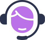 : Purple head wearing a gray headset icon