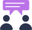 Blue Icon of two people having a conversation, a chat bubble between them