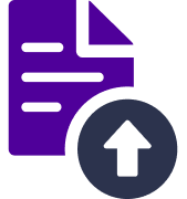 Purple icon of piece of paper, top right corner folded. Gray arrow pointing up