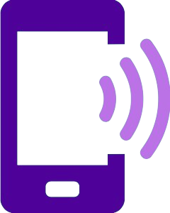 Purple cell phone icon that is ringing