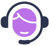Purple icon of person’s head wearing a headset